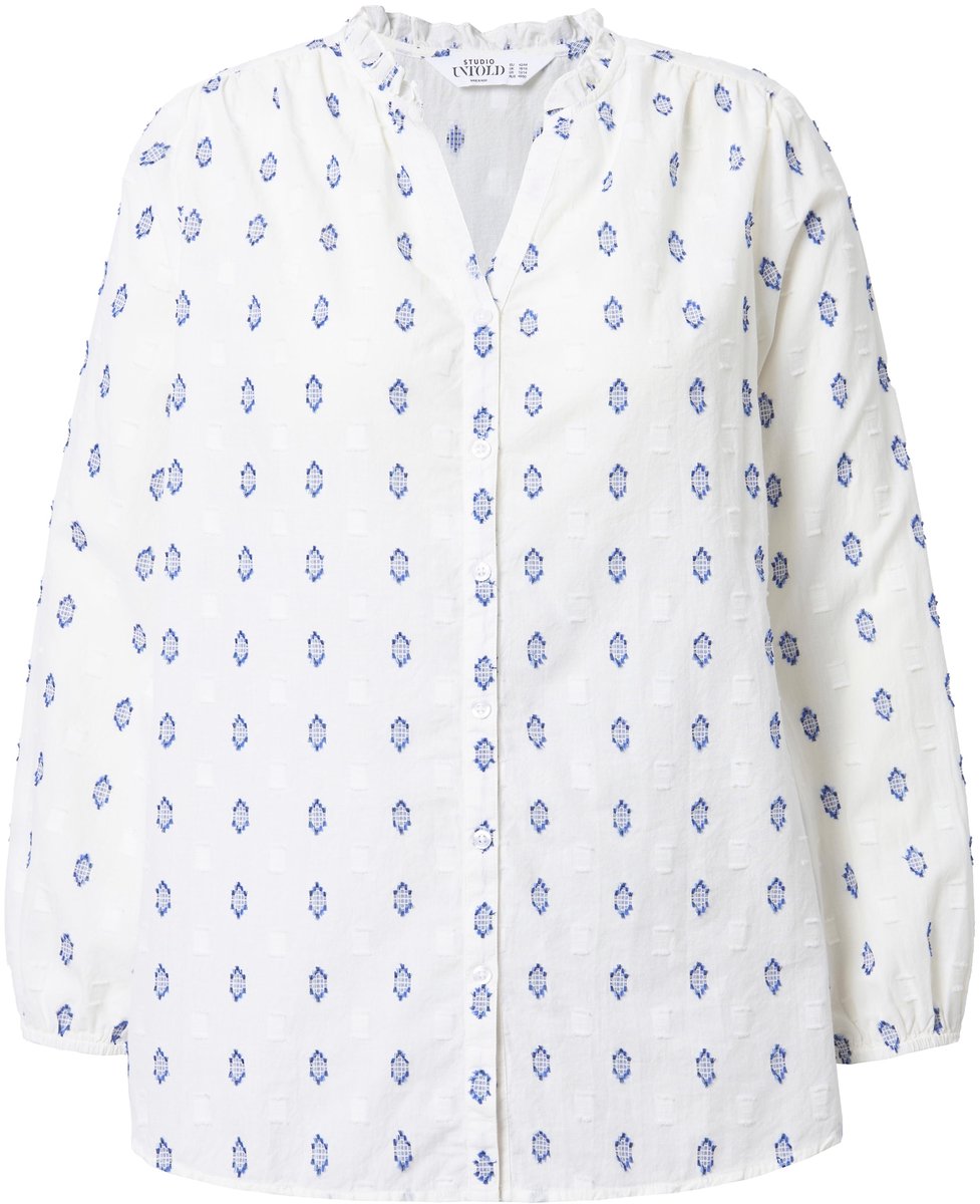 Studio Untold - Dames - Blouese losvallend model geweven motief - Jeans blauw - Maat 58+