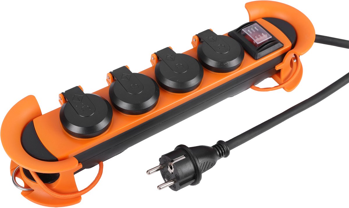 Q-Link stekkerdoos - 4-voudig - outdoor - randaarde - CM-system - IP44 - 3 x 1.5 mmÂ² - 5 m - oranje/zwart