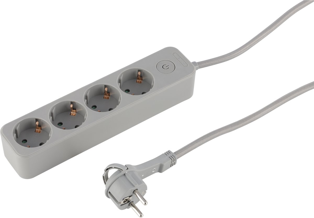 Q-Link stekkerdoos - 4-voudig - randaarde - plat - 3 x 1.5 mmÂ² - 3 m - textiel - grijs