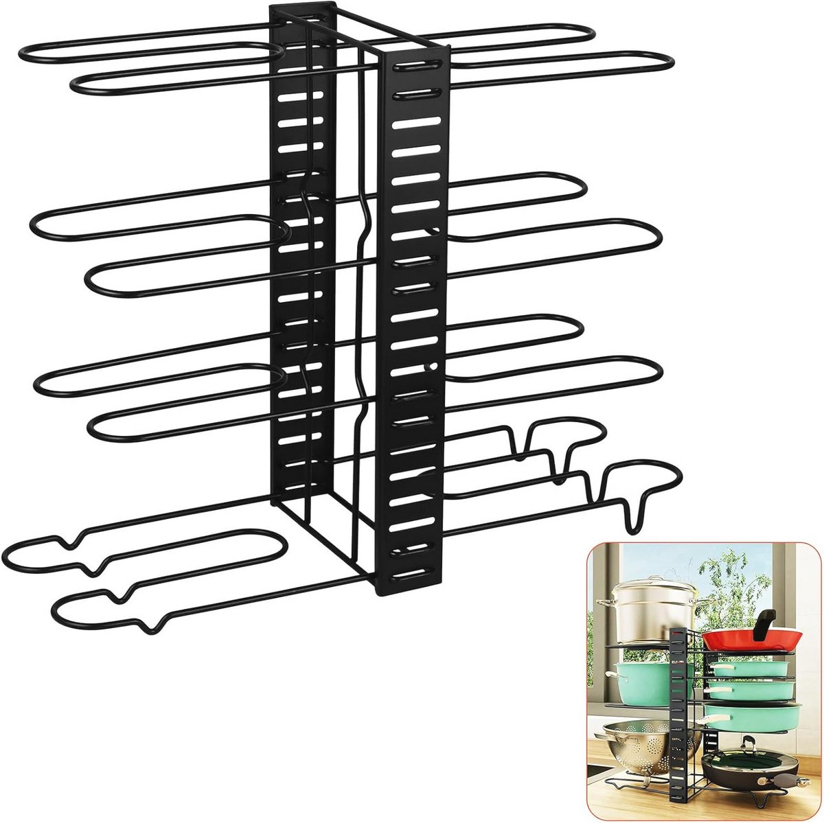 Verstelbare pan en pot organizer voor keuken, 8 lagen rek voor efficiënte opslag