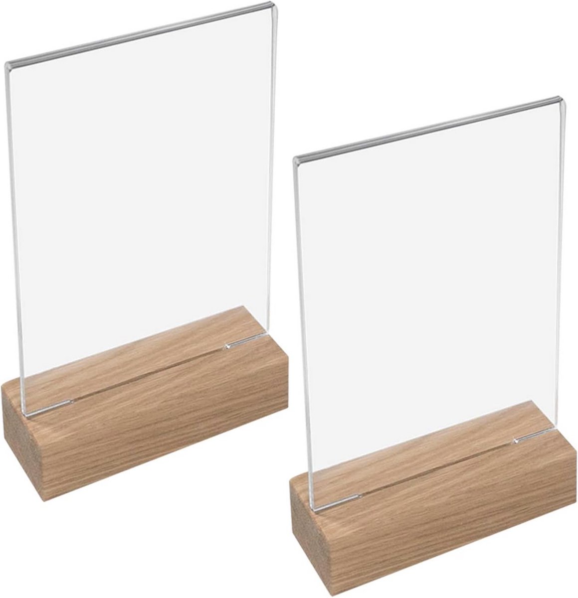 Acryl Tafelstandaard met Houten Voet - 2 Stuks - DIN A6 Staand