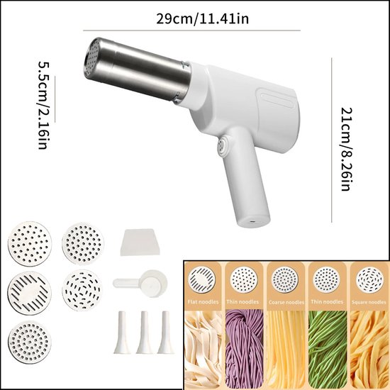 Novendo Goods – Draadloze PastaPower 5-in-1 elektrische noedelmaker - Met oplaadbare deegpers voor snel & moeiteloos verse pasta - Te gebruiken voor thuis en restaurants — afbeelding 4