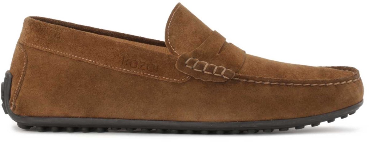 Brown suede moccasins on a comfortable sole