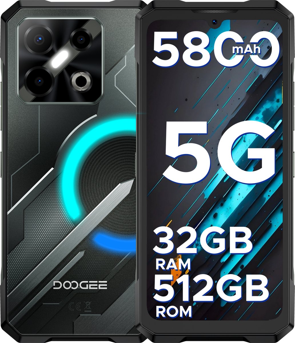 DOOGEE Blade GT Pro 5G - Outdoortelefoon - Outdoor smartphone - 32 GB RAM +512 GB ROM/2TB TF - Dimension 7025 - 6,72 inth FHD 120 Hz - LED lichteffecten - 100MP AI-camera/32 MP - 5800 mAh/18W - Vingerafdruk- Face ID - NFC - Zwart