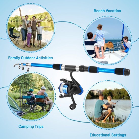 Hengelset Blauw - Vishengel Set Voor Beginners - Hengel van 1.8 Meter Inschuifbaar + Accessoires - Complete visset - met Volledige Kits Draagtas - voor Reizen Zoutwater Zoetwater - Vishengel - Vismolen — afbeelding 3
