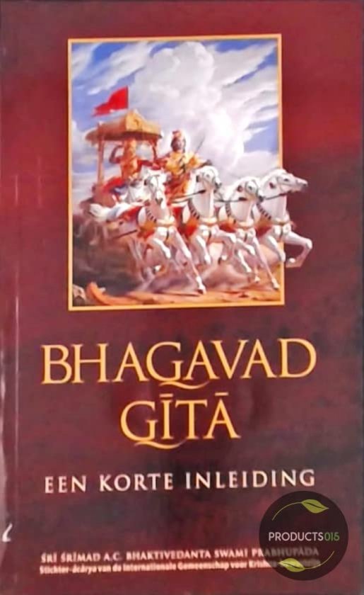 Boekomslag van 'Bhagavad Gita - Een korte inleiding' met een illustratie van Krishna op een strijdwagen.