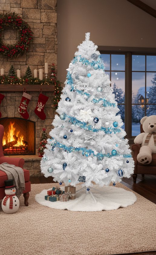 LIFEZEAL Kunstkerstboom met 657 takken van pvc, 180 cm, met sneeuwvlokken, kerstdecoratie, stabiele ijzeren voetbasis, groen en wit