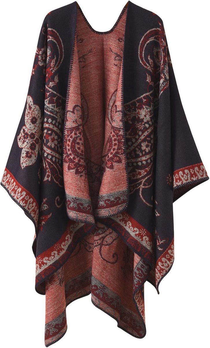 Dames oversized poncho cape sjaal wrap open voorkant deken sjaal jas warme winter 130 x 160 cm
