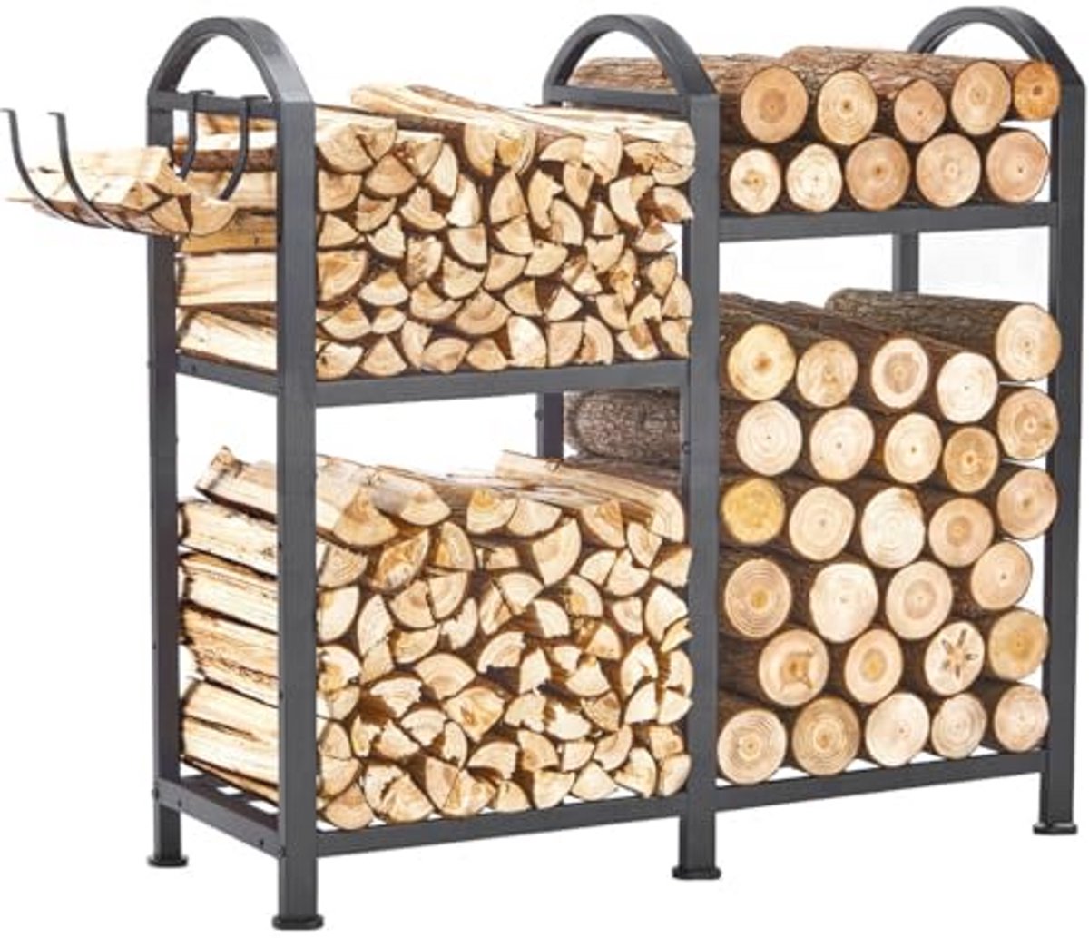 Houtopslag Rek voor Buiten en Binnen - Verstelbare 5-Tier Houten Racks voor Brandhout