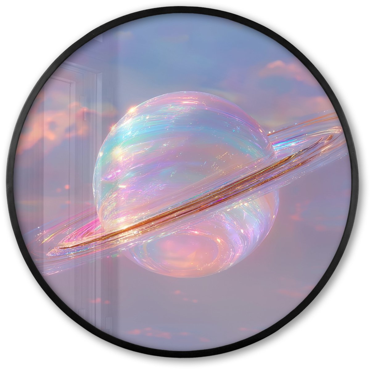 FrameYourWall Poster in lijst Rond - Fotolijst 80x80 cm - Posters - Planeet - Lucht - Wolken - Pasteltinten - Ronde posterlijst zwart - Decoratie - Wanddecoratie woonkamer - Muurdecoratie slaapkamer Planeet - Wolken - Pasteltinten