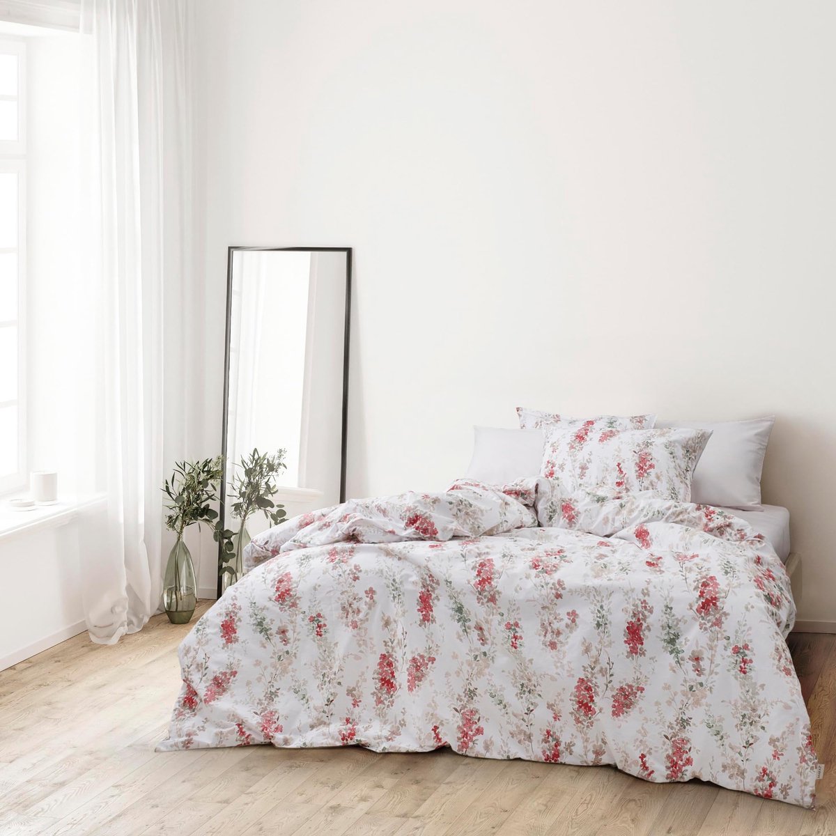 Unyqoos Comfortabel en Ademend Beddengoedset van Katoen met Ritssluiting bloemen rood