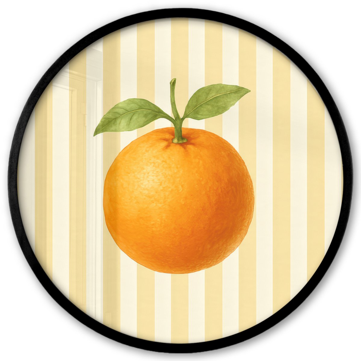 FrameYourWall Poster in lijst Rond - Fotolijst 40x40 cm - Posters - Sinaasappel - Strepen - Oranje - Zomers - Ronde posterlijst zwart - Decoratie - Wanddecoratie woonkamer - Muurdecoratie slaapkamer Multicolor