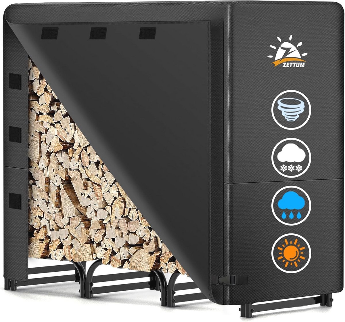 Metalen haardhoutrek buiten 121 x 35 x 121 CM - Waterdichte houtopslag met deksel