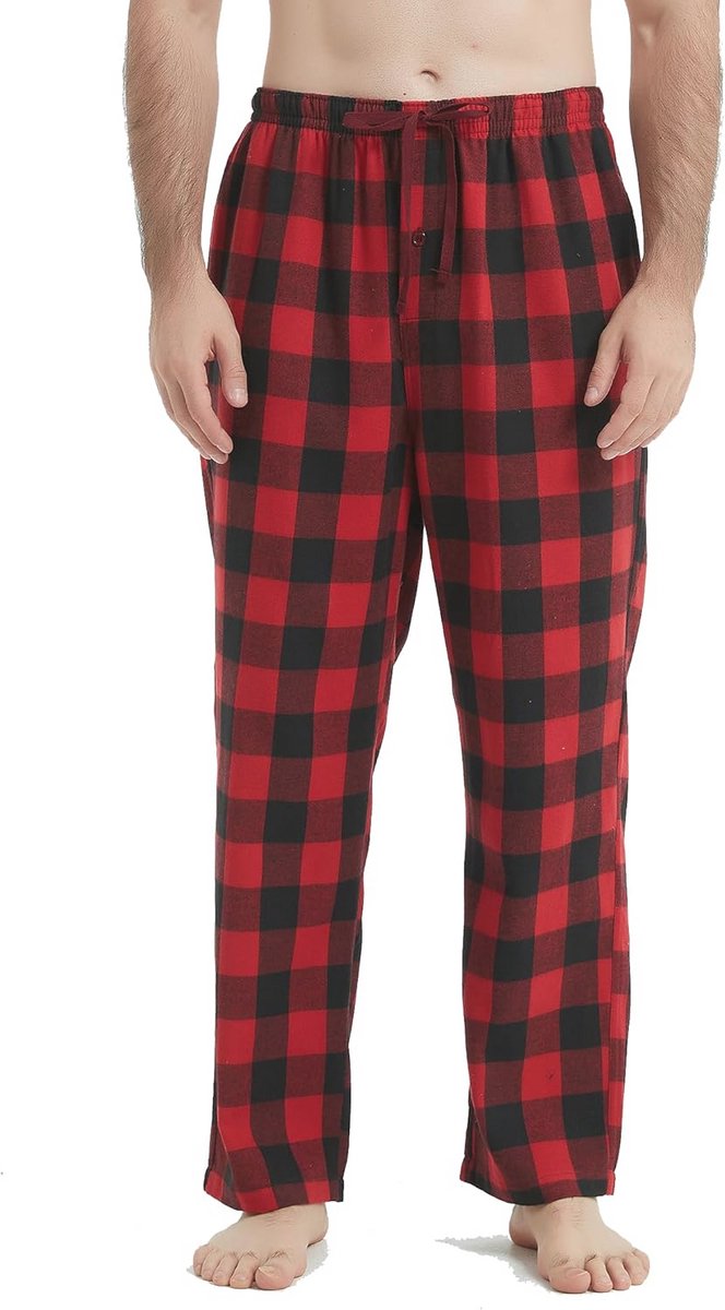Geruite Flanellen Pyjamabroek voor Heren - Katoen, Met Zakken en Knoopgulp
