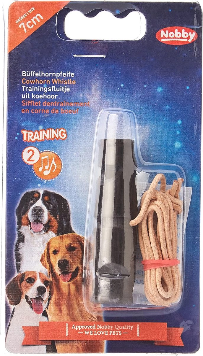 Tweekleurig Buffelhoorn Fluitje voor Honden - 7 cm