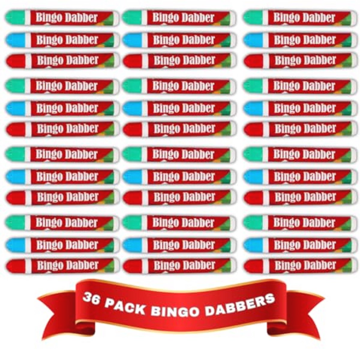 Grote Set van 36 Bingo Dabbers - Druppelvrije Bingo Stiften in Rood, Blauw en Groen