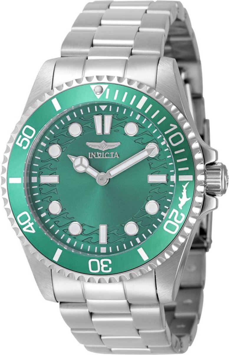 Invicta Pro Diver 49695 Heren Horloge - Waterdicht - Analoog - Quartz Uurwerk - Roestvrij Staal met groene Wijzerplaat - 43mm