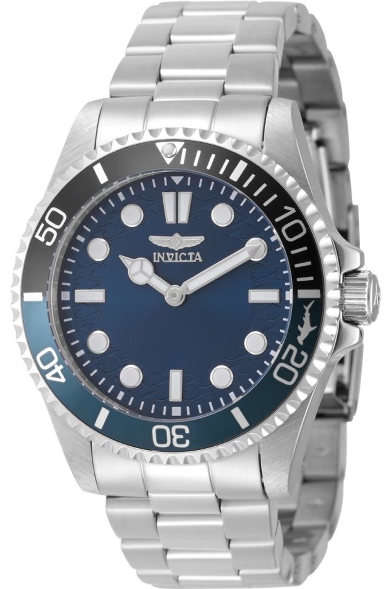 Invicta Pro Diver 49704 Heren Horloge - Waterdicht - Analoog - Quartz Uurwerk - Roestvrij Staal met blauwe Wijzerplaat - 43mm