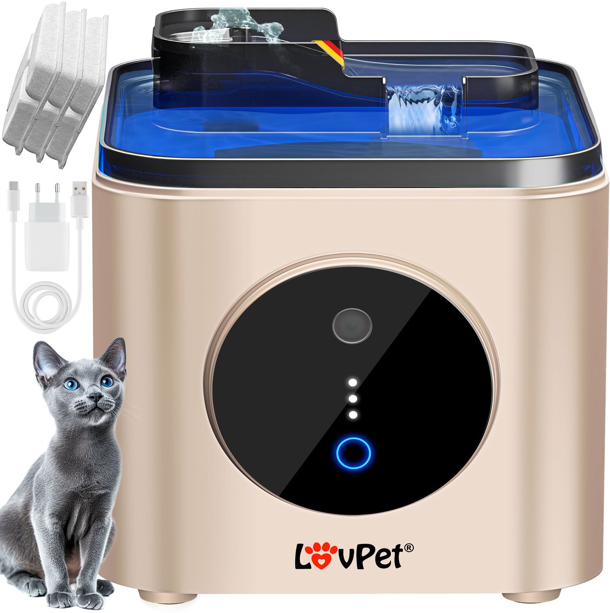 LOVPET® Drinkfontein Kat met Sensor - 3,5L Waterfontein met Filtersysteem Inclusief 3 Filters