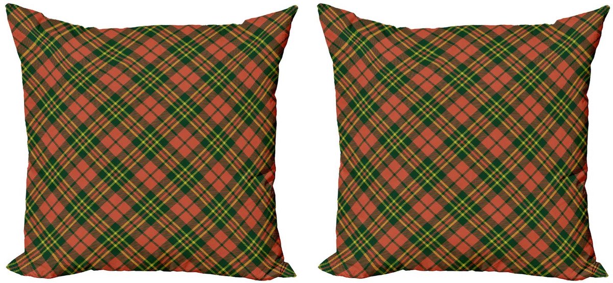 ABAKUHAUS Geruit Kussenhoes Set – 2x40x40 cm – Dubbelzijdige bedrukking – Rits – Smaragd/Geel/Vermiljoen Smaragdgroen