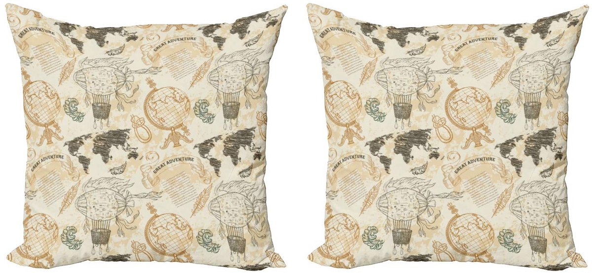 ABAKUHAUS Wereldkaart Kussenhoes – 2x40x40 cm – Beige Olijfgroen