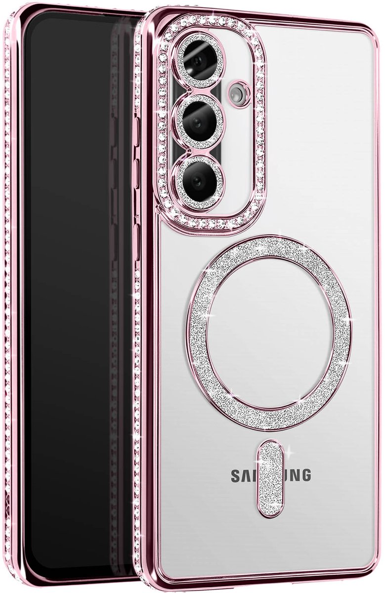 Avizar Diamond hoesje Geschikt voor Samsung Galaxy A36 MagSafe Omtrek Strass, Roze