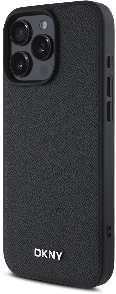 DKNY, Beschermhoesje Geschikt voor Apple iPhone 16 Pro MagSafe Elegant met metalen logo, Zwart