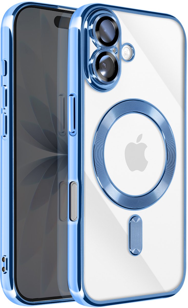 Avizar MagSafe Compatibele Hoes Geschikt voor Apple iPhone 17 met Chromen Rand, Blauw