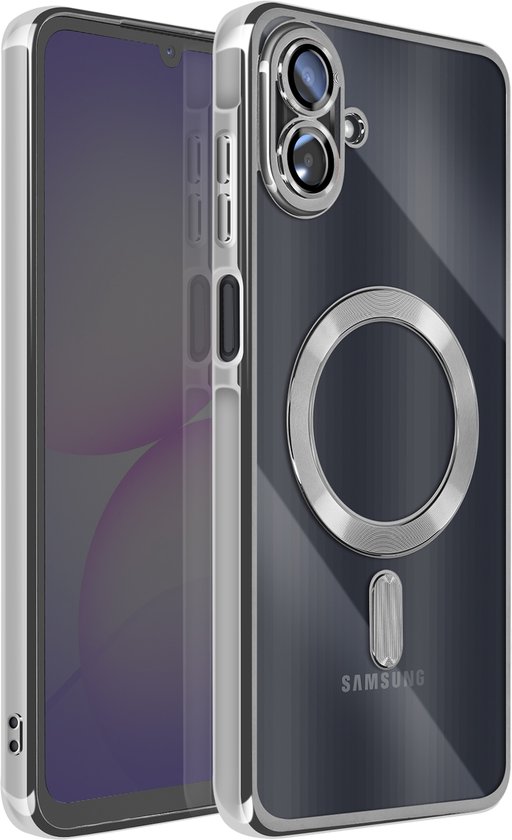 Coque Avizar compatible avec Samsung Galaxy A07 compatible avec MagSafe avec bordure chromée, argent