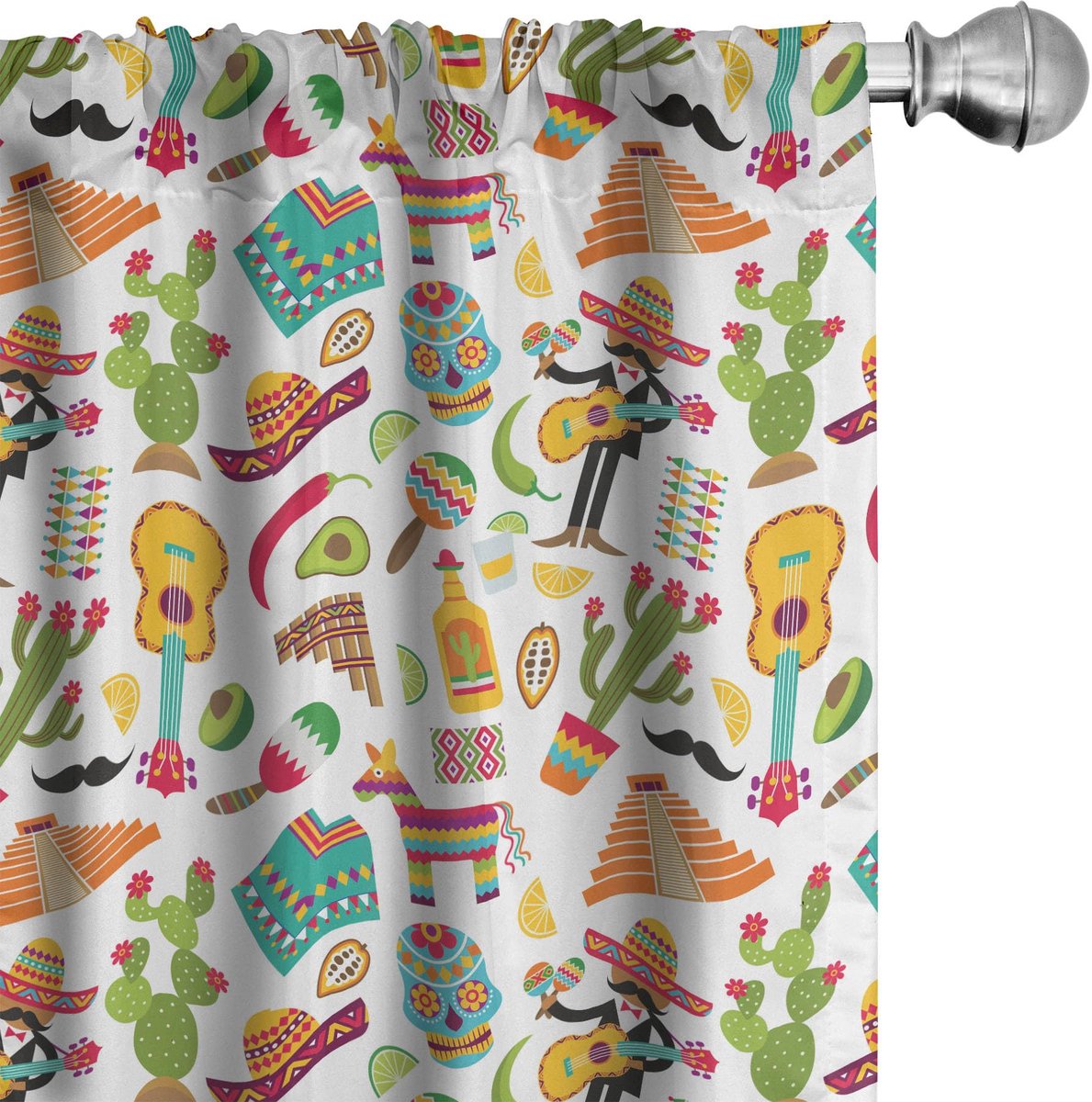 ABAKUHAUS Mexicaanse gordijnen – 2x75x225 cm – microvezel – halfdonker Wit Multicolor