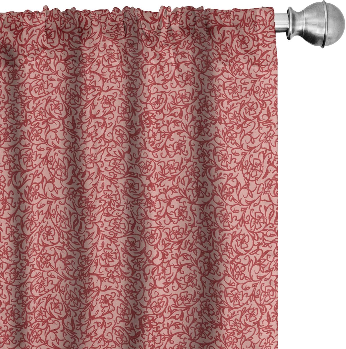 ABAKUHAUS Damastgordijnen – Vintage Bloemenkrullen – 2-delige set 75x245 cm – Microvezel – halfdonkerend – roze en vermiljoen Blush en Vermiljoen