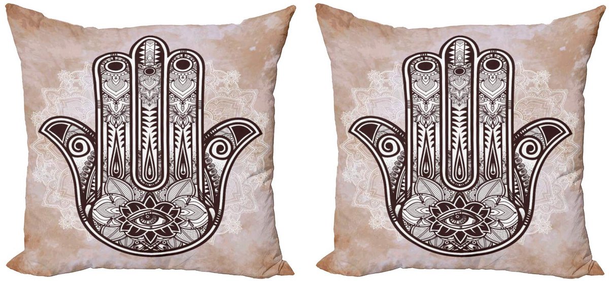 ABAKUHAUS Hamsa Kussenhoes – 45x45 cm – Dubbelzijdig bedrukt – Donkerbruin Donkerbruin kaneel