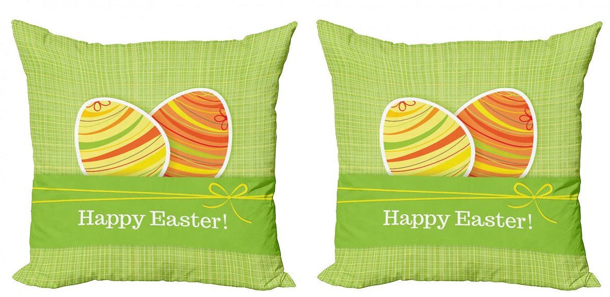 ABAKUHAUS Pasen Kussenhoes Set – 2x50x50 cm – Dubbelzijdig bedrukt – Multicolor Groen