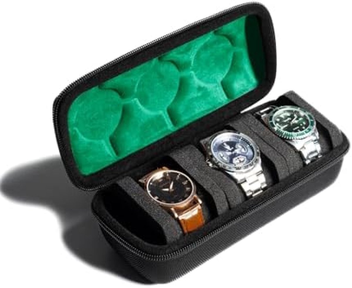 PromoHome Reisopbergkoffer voor 3 Horloges - Compacte Beschermcase met Aanpasbare Kussens "Zwart"