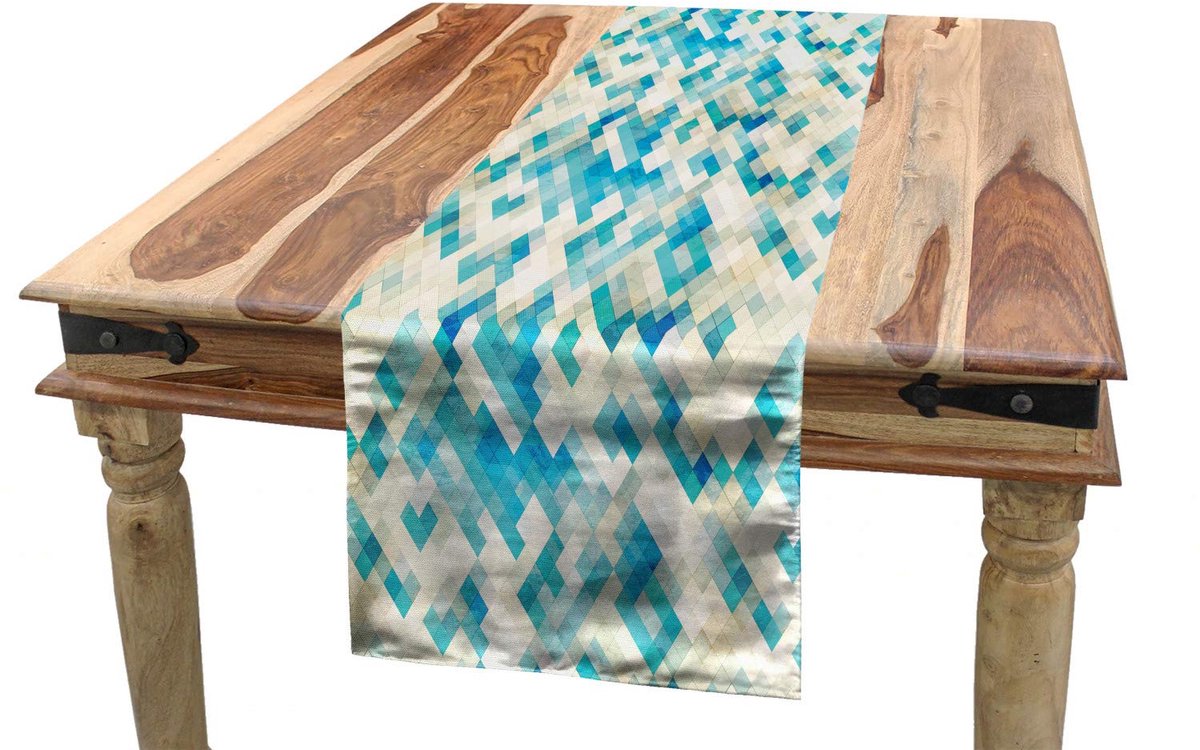 ABAKUHAUS tafelloper – hexagon grunge turkoois-wit 40x225 cm