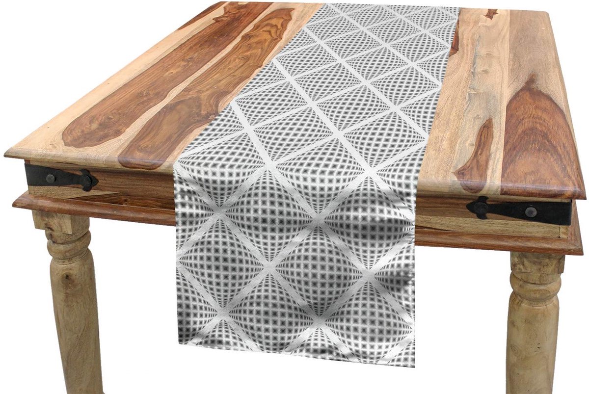 Abakuhaus Geometrische Tafelloper – Digitale Diamantvorm – 40x180 cm – Wit