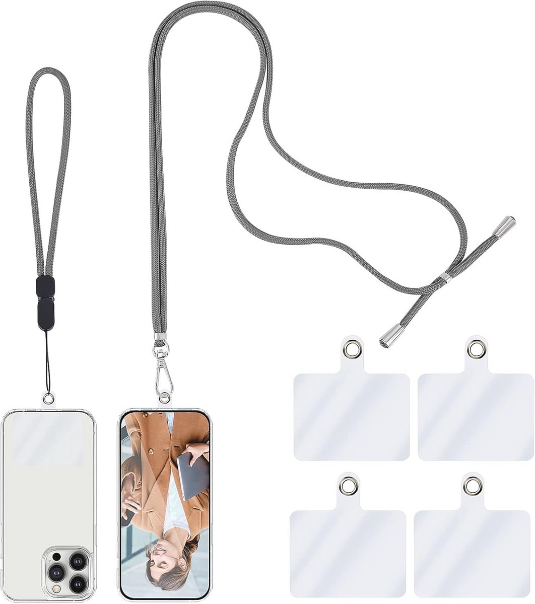 6 stuks telefoonbedels en telefoonkoorden voor smartphones - grijs - 150cm