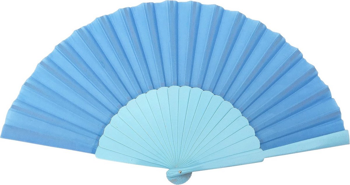 Grote licht blauwe flamenco waaier van hout en stof