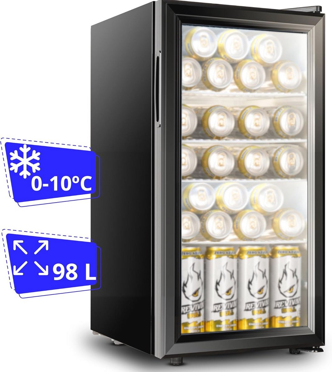 Mini-koelkast met glazen deur - 35-98 liter en energiebesparend