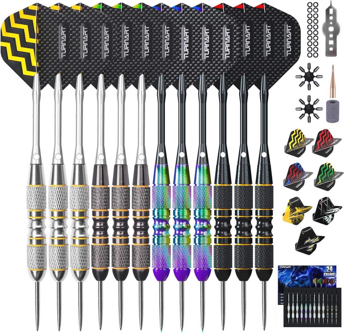 Professionele Metalen Darts Set - 12 Stuks 24 Gram met Aluminium Schachten en Reserve Flights