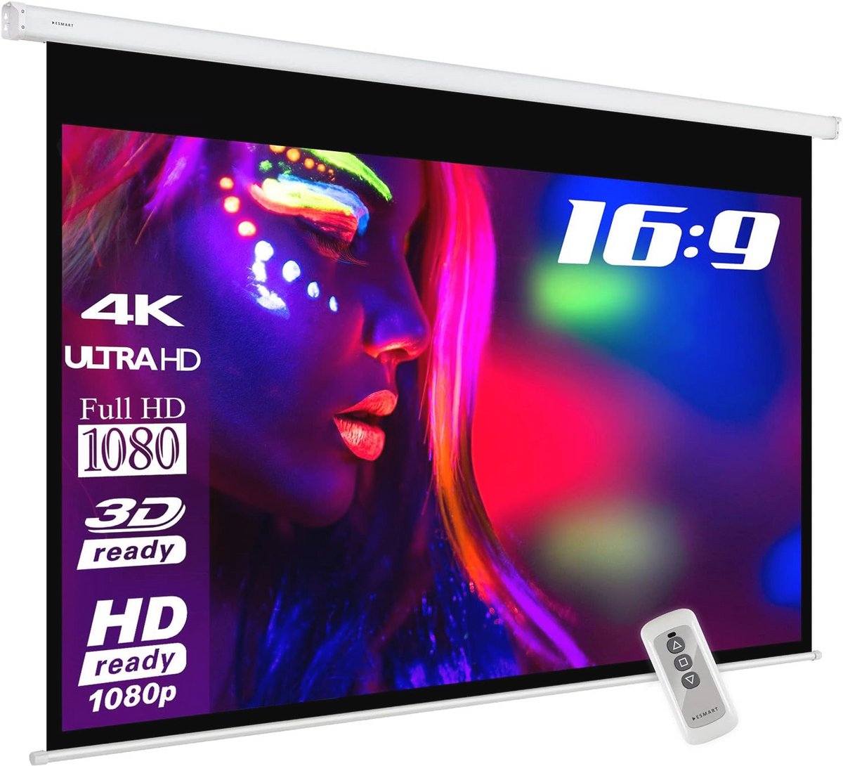 Gemotoriseerd Canvas Projectiescherm 200 x 113 cm - Elektrisch Thuisbioscoop Scherm met Afstandsbediening - 16:9