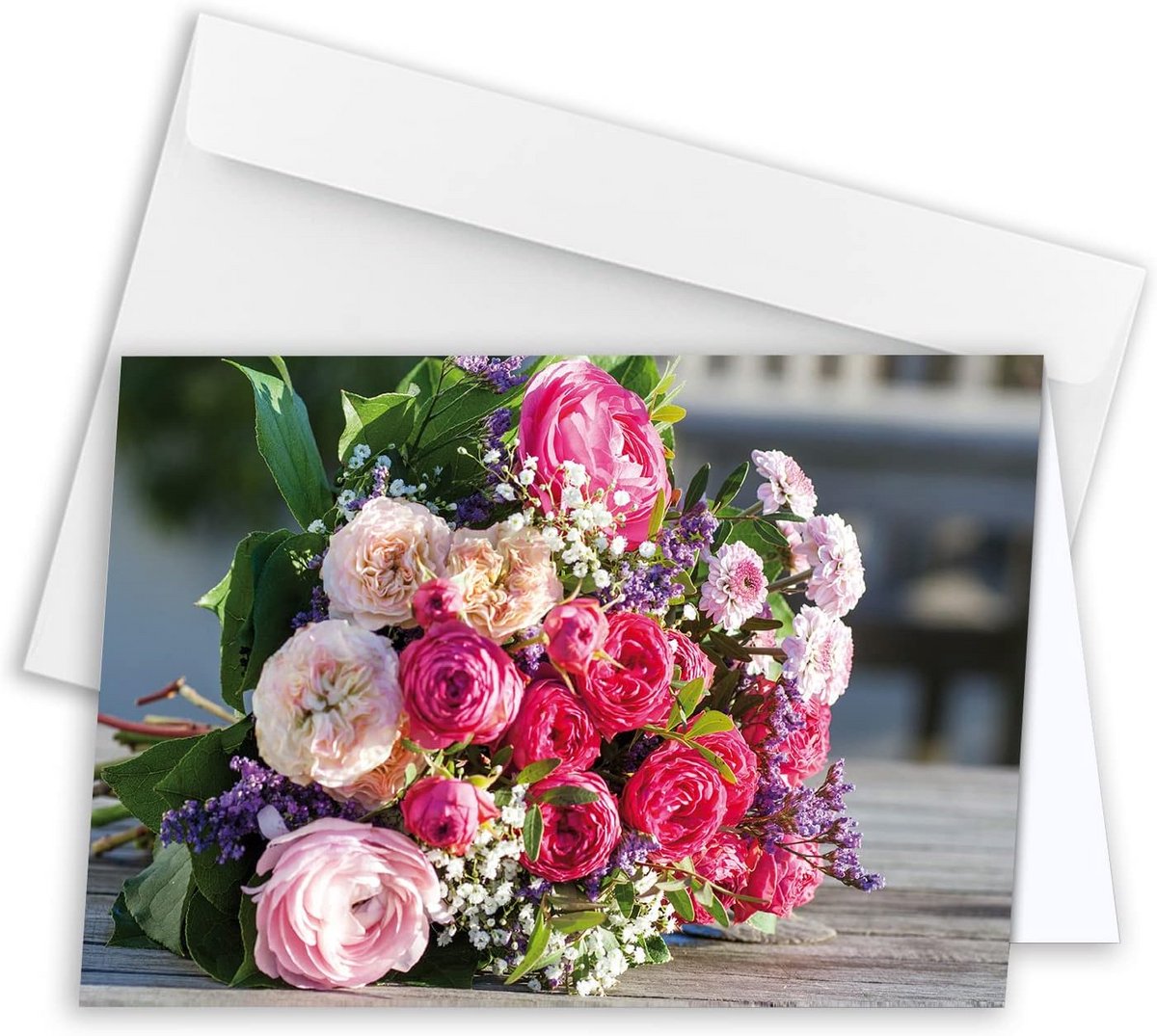 Grote wenskaarten voor elke gelegenheid - DIN A4 vouwkaarten met grote envelop - Boeket bloemen ontwerp