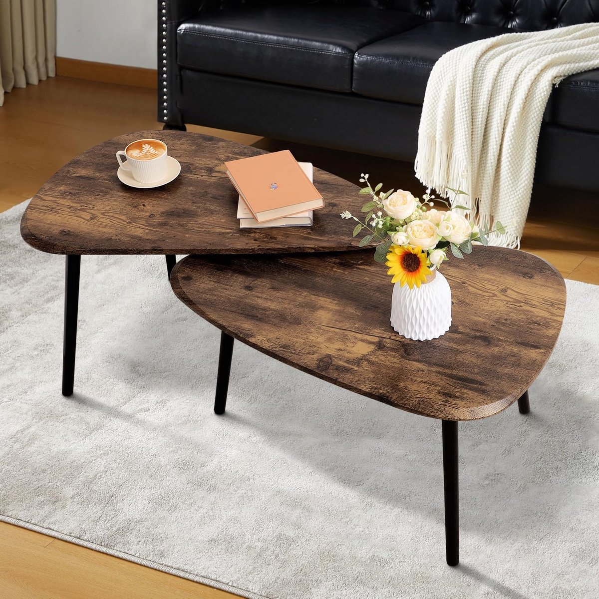 Set van 2 Onregelmatige Nesting Salontafels - Minimalistische Driehoek Tafels voor Woonkamer en Slaapkamer