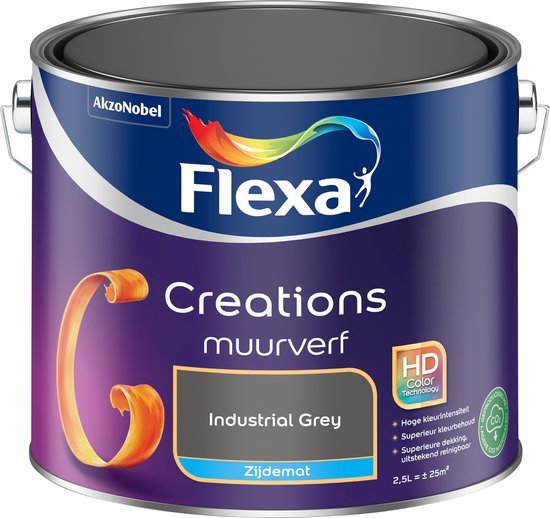 Flexa Creations - Peinture pour les murs Silk matt - Industrial Grey - 2,5 litres