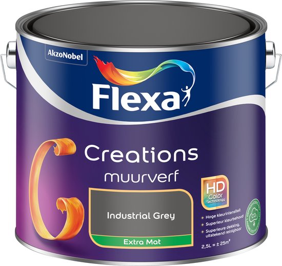 Flexa Creations - Peinture pour les murs Extra Mat - Gris Industrial - 2,5 litres