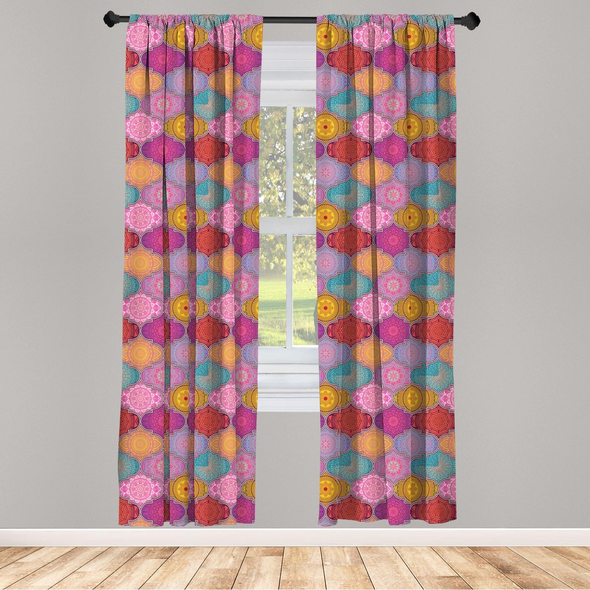 ABAKUHAUS Geometrische Voorhangen – Microvezel – 2x75x245 cm – Veelkleurig Mehrfarbig