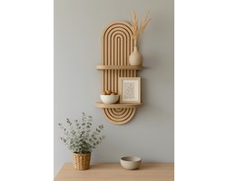 WoodWorks Houten Wanddecoratie – Wandplank 2-Laags Boogdesign – 54,5 × 15 cm – Moderne Wandrek / Wandplank Hout voor Woonkamer, Hal & Slaapkamer