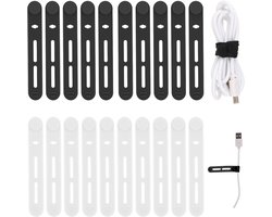 QTTVBTNA - Kabel organizer - Siliconen Kabelbinders - Multi-Functionele - Flexibel - Herbruikbaar - Ideaal voor het Organiseren van Snoeren - Zwart en Wit - Set van 20 Stuks