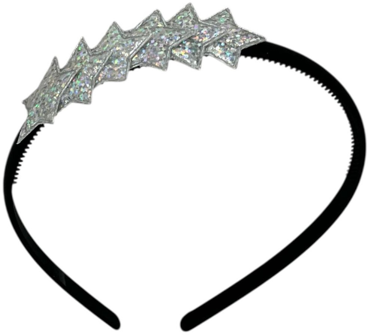 Diadeem met sterretjes - kerstcollectie - glimmend - ster - zwarte diadeem - zilver