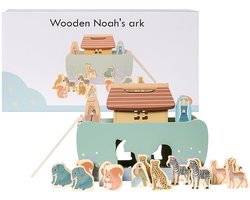 Speelgoedtopdeals - Houten Noach’s Ark - Dieren- 18-delig - Pastelkleur - Montessori Educatief Speelgoed
